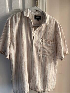 Malibu Short-Sleeve Striped Button-Down Shirt - Cream & Tan